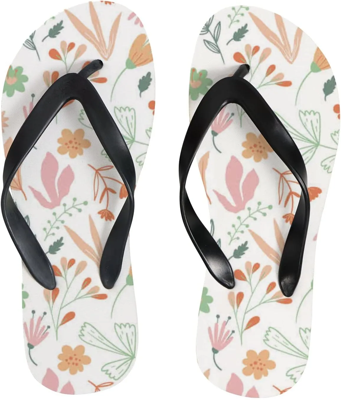 Flip Flops Floral Flowers Leaves Orange White Slide Sandals Summer Beach Slippers Thong Sandal Casual Yoga Mat Flat Slides for Women Men