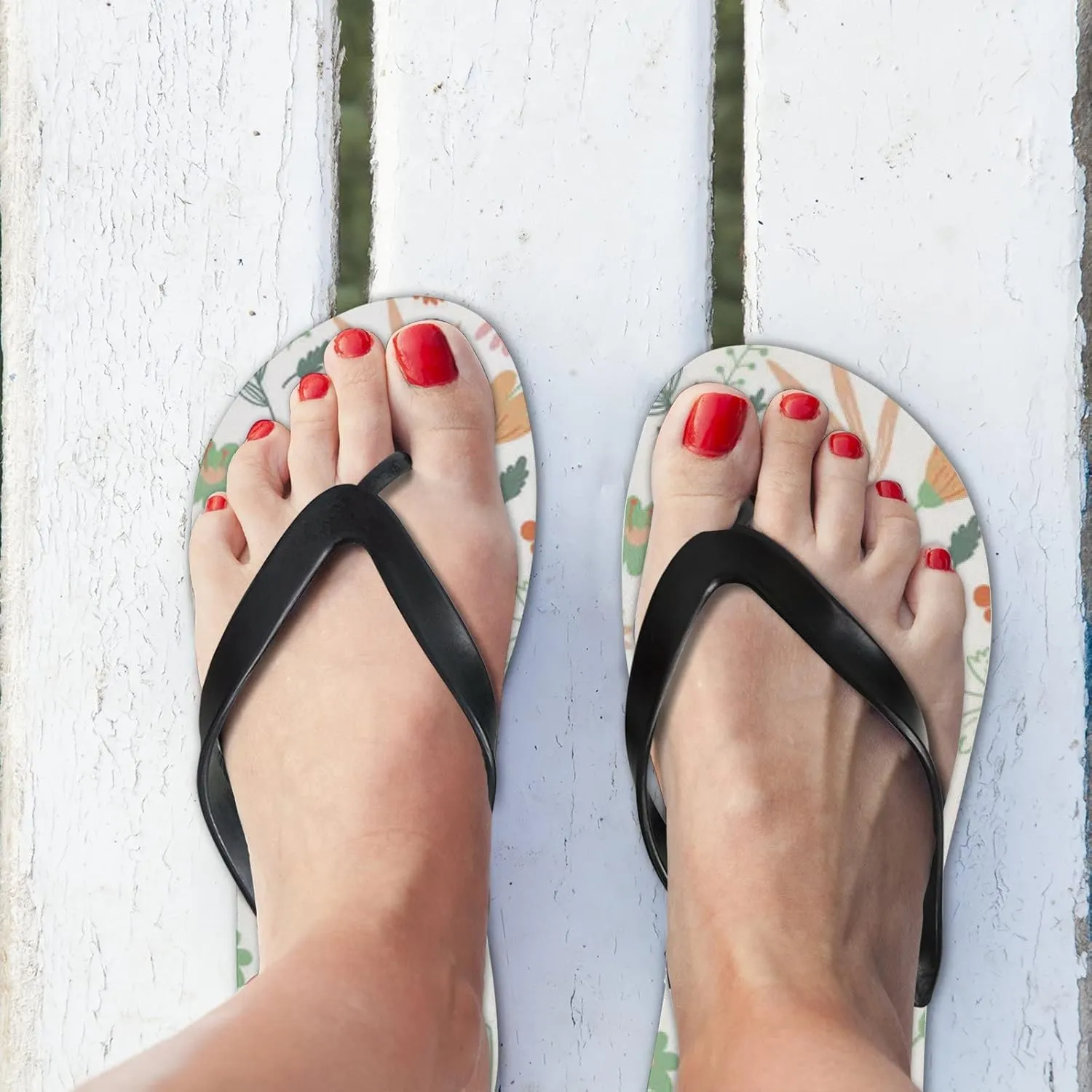 Flip Flops Floral Flowers Leaves Orange White Slide Sandals Summer Beach Slippers Thong Sandal Casual Yoga Mat Flat Slides for Women Men