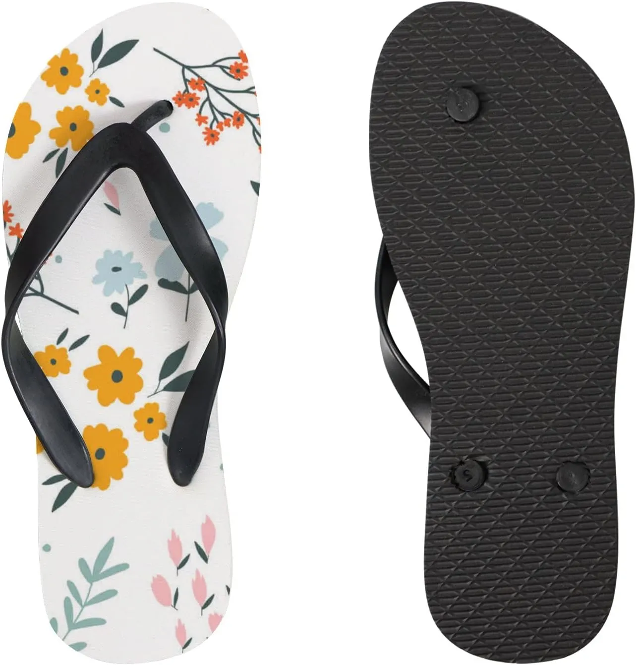 Flip Flops Floral Flowers Leaves Yellow Blue Slide Sandals Summer Beach Slippers Thong Sandal Casual Yoga Mat Flat Slides for Women Men