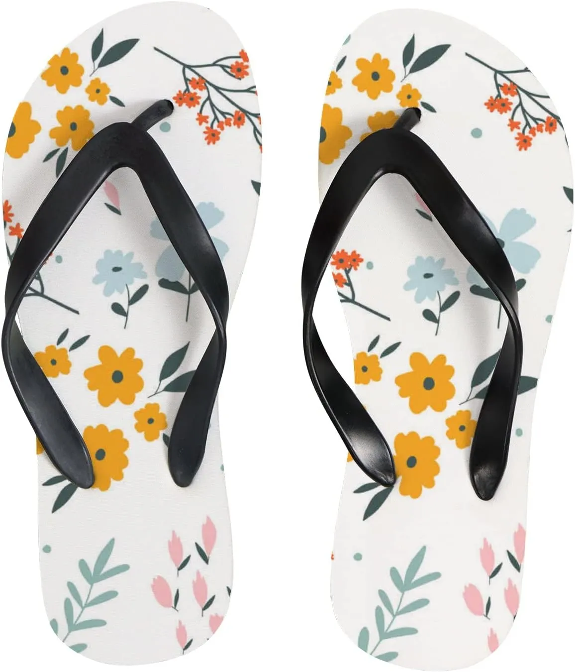 Flip Flops Floral Flowers Leaves Yellow Blue Slide Sandals Summer Beach Slippers Thong Sandal Casual Yoga Mat Flat Slides for Women Men
