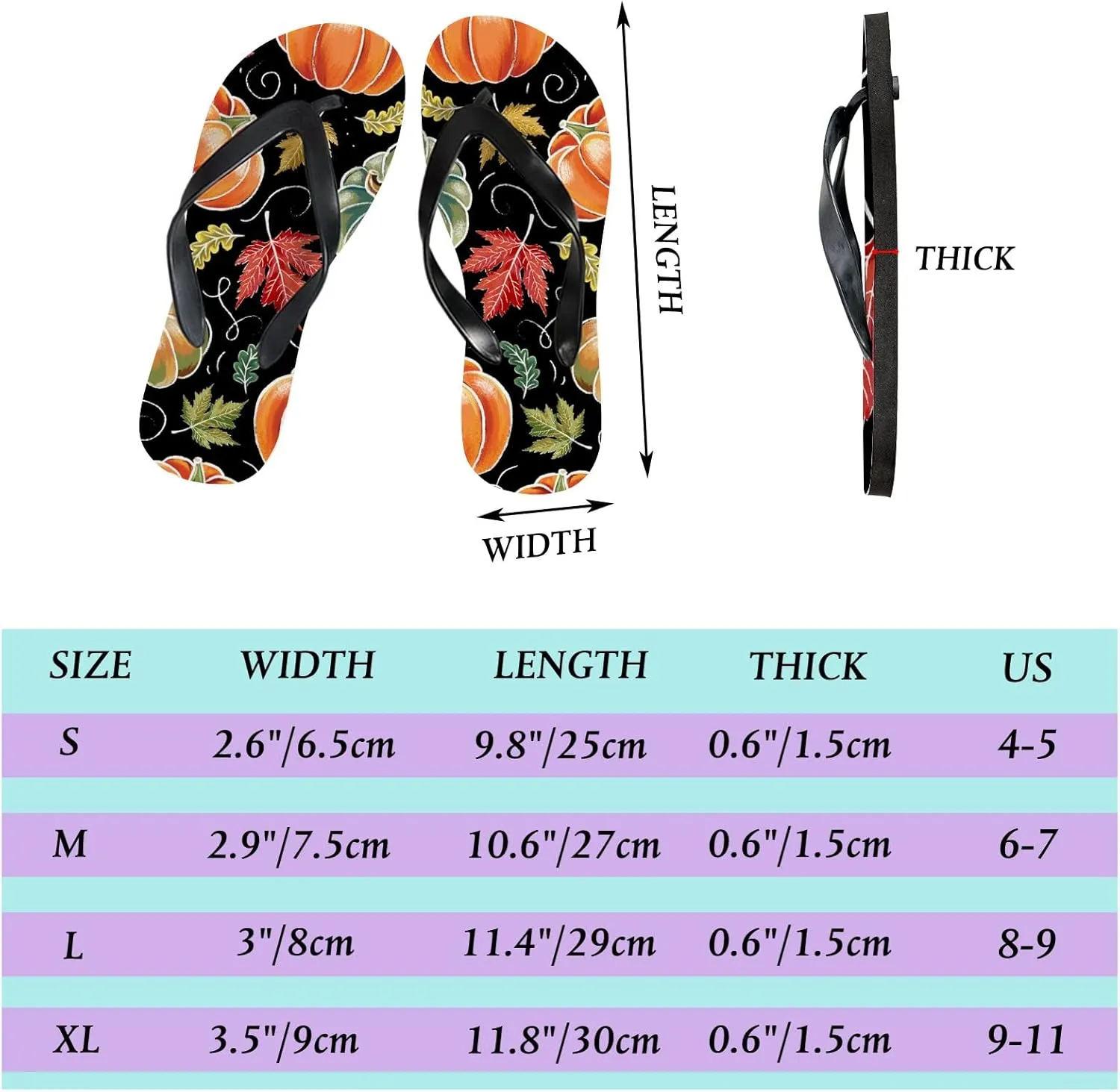 Flip Flops for Women Girls Hand Drawn Pumpkin Maple Leaves Summer Casual Thong Slippers Slide Flat Sandals for Beach
