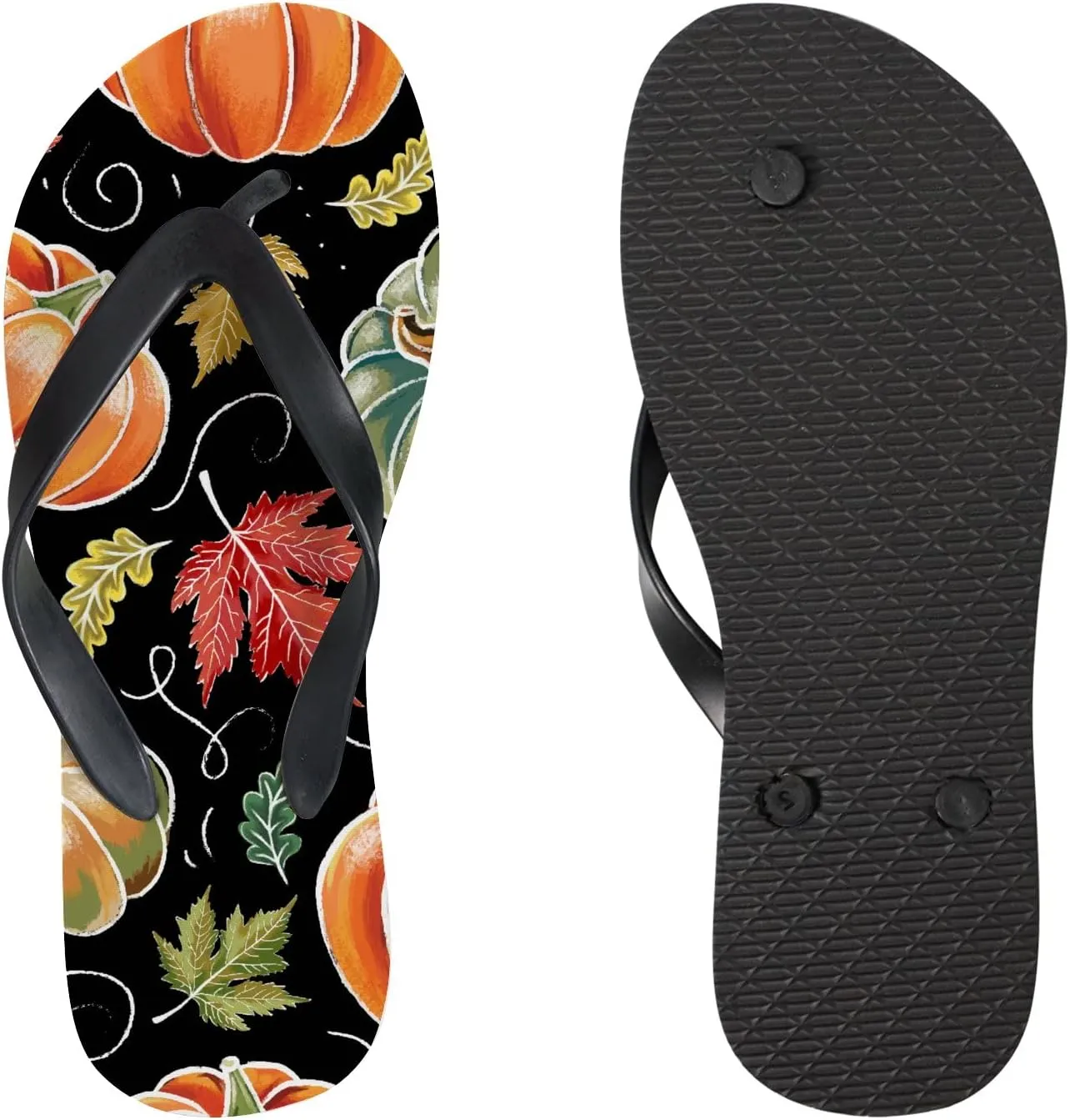 Flip Flops for Women Girls Hand Drawn Pumpkin Maple Leaves Summer Casual Thong Slippers Slide Flat Sandals for Beach