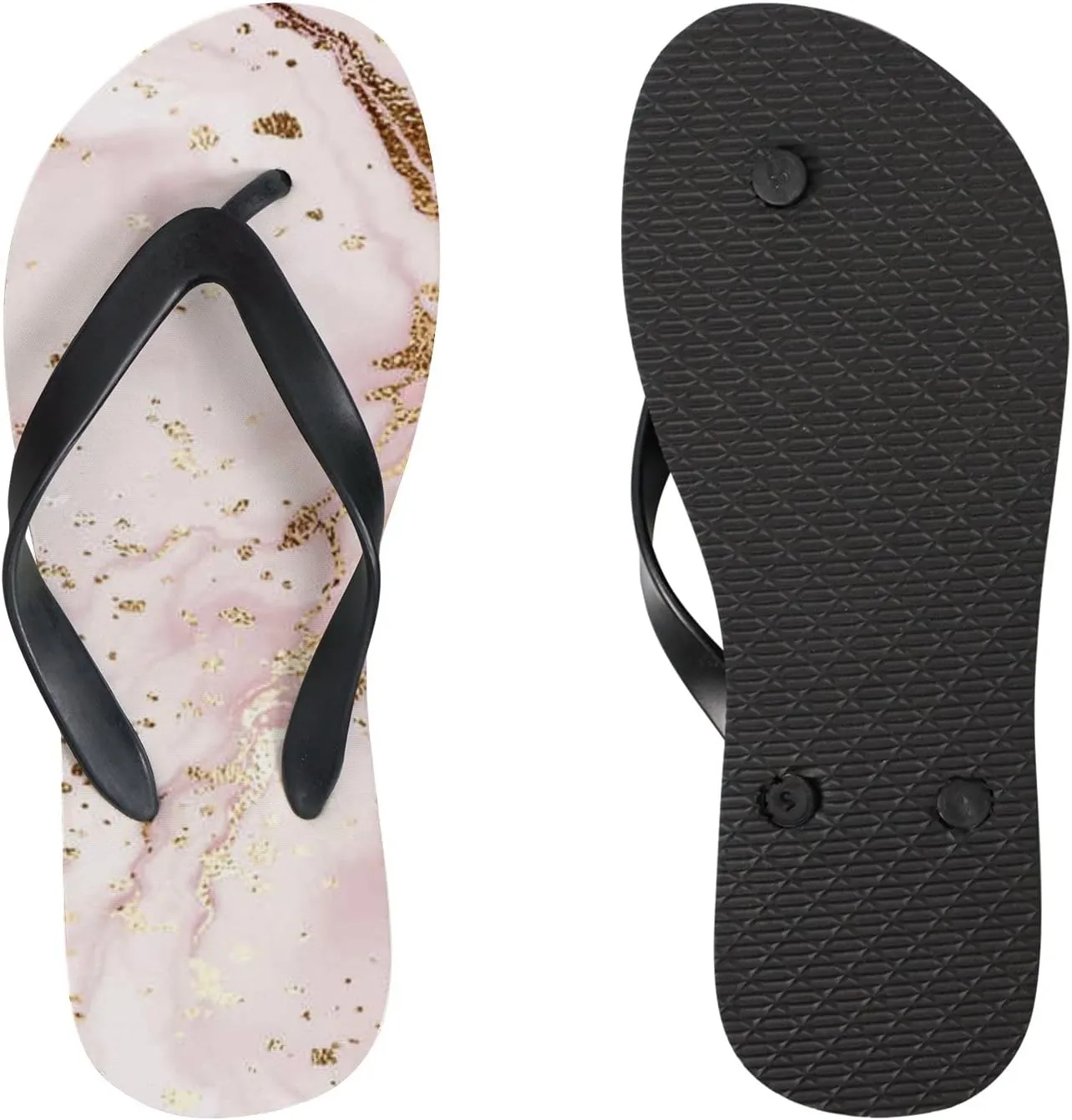 Flip Flops for Women Girls Rose Gold Marble Glitter Summer Casual Thong Slippers Slide Flat Sandals for Beach