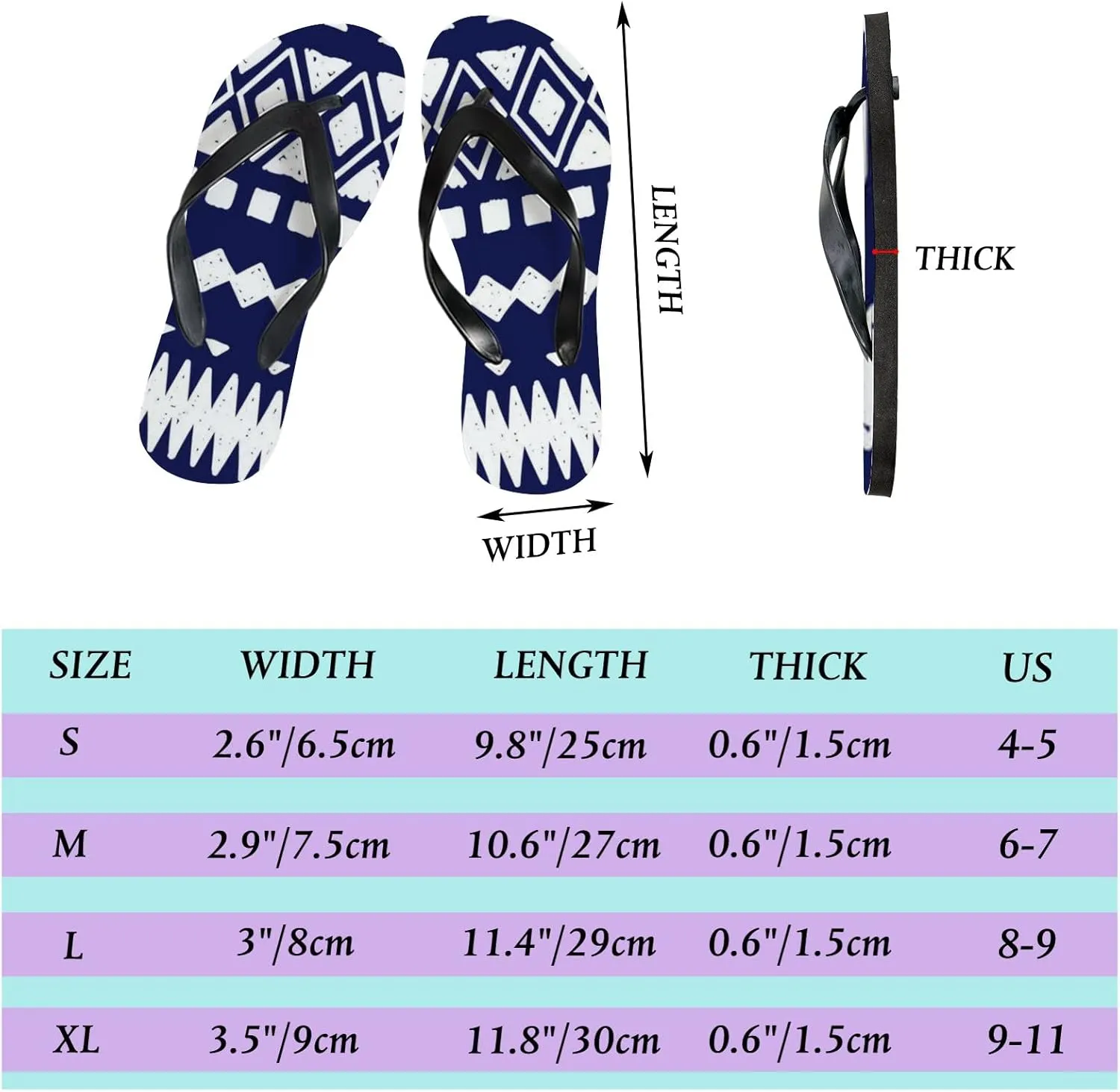 Flip Flops for Women Girls Tribal Ethnic Geometric Pattern Summer Casual Thong Slippers Slide Flat Sandals for Beach