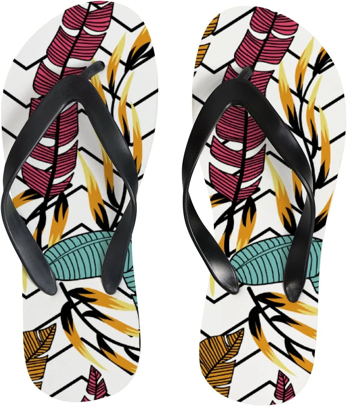 Flip Flops Leaves Pink Vintage Striped Modern Geometric Black White Slide Sandals Summer Beach Slippers Thong Sandal Casual Yoga Mat Flat Slides for Women Men