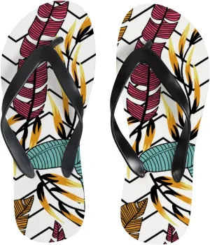 Flip Flops Leaves Pink Vintage Striped Modern Geometric Black White Slide Sandals Summer Beach Slippers Thong Sandal Casual Yoga Mat Flat Slides for Women Men