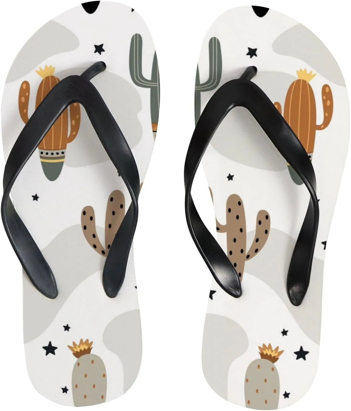 Flip Flops Sandals for Women Beach - Cute Art Cactus Casual Flat Slide Sandal Thong Slippers Shower Shoes