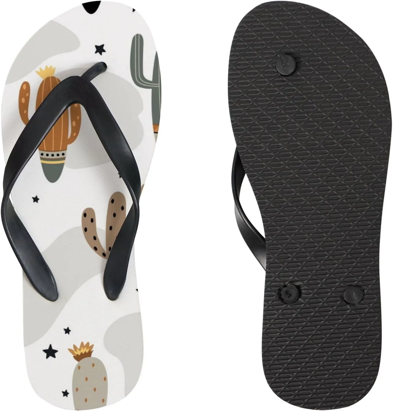 Flip Flops Sandals for Women Beach - Cute Art Cactus Casual Flat Slide Sandal Thong Slippers Shower Shoes