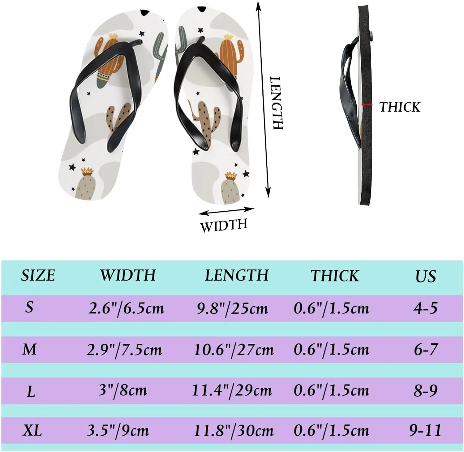 Flip Flops Sandals for Women Beach - Cute Art Cactus Casual Flat Slide Sandal Thong Slippers Shower Shoes