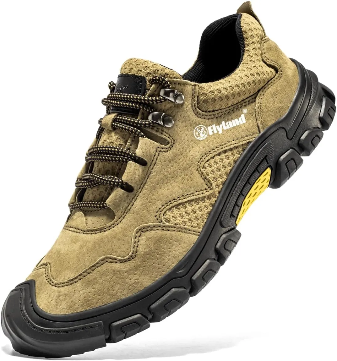 FLYLAND Men's Casual Hiking Sneakers Leather Shoes Classic Lace-Up Shoes Breathable Comfortable Low Top for Walking Outdoor
