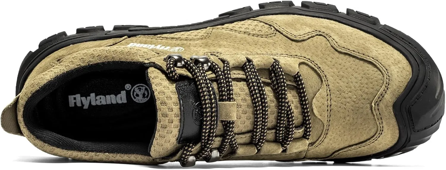 FLYLAND Men's Casual Hiking Sneakers Leather Shoes Classic Lace-Up Shoes Breathable Comfortable Low Top for Walking Outdoor