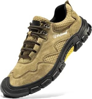 FLYLAND Men's Casual Hiking Sneakers Leather Shoes Classic Lace-Up Shoes Breathable Comfortable Low Top for Walking Outdoor