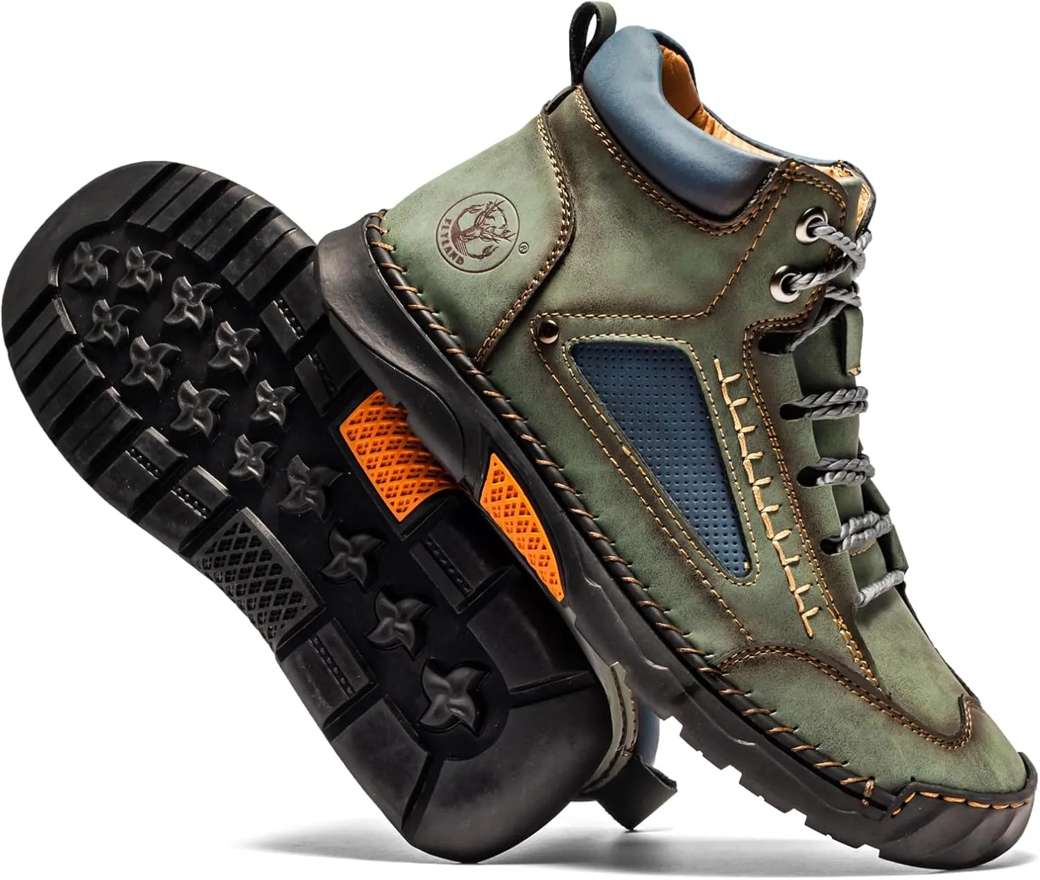 FLYLAND Men's Casual Leather Fashion Sneakers Ankle Chukka Boots Handmade Lightweight Loafers Mid-top Dress Boots Walking Driving Shoes
