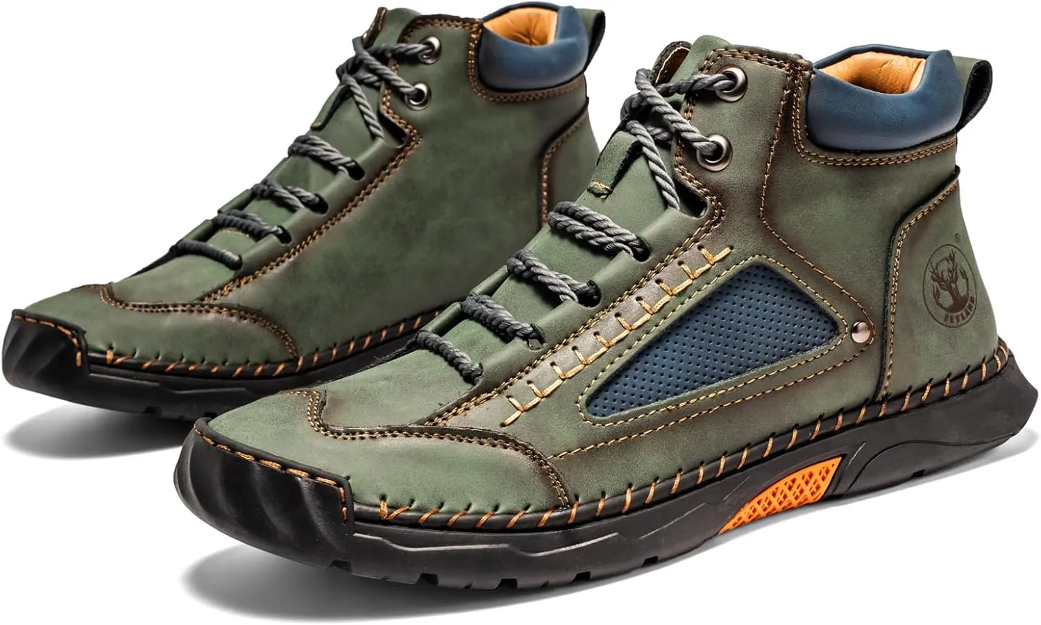 FLYLAND Men's Casual Leather Fashion Sneakers Ankle Chukka Boots Handmade Lightweight Loafers Mid-top Dress Boots Walking Driving Shoes