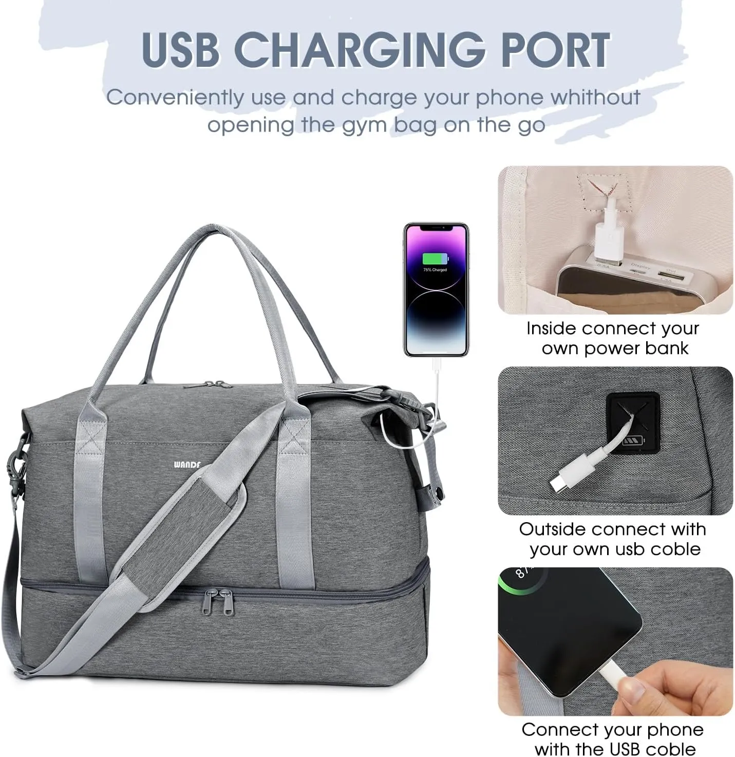 For Spirit Airlines 18x14x8 Personal Item Bag Underseat Carry On Bag with Wet Pocket & Shoe Compartment & USB Charging Port