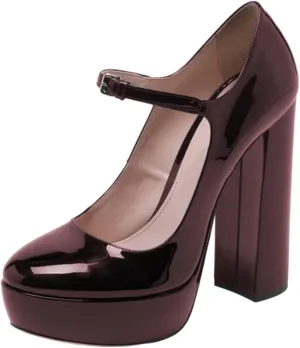FOWT Women Black Round Toe High Chunky Heel Platform Pumps Adjustable Thin Mary-Jane Strap with Sliver Buckle Heels Trendy Solid Colour Patent Leather Shoes for Ladies Party School Office 4-16 US Size