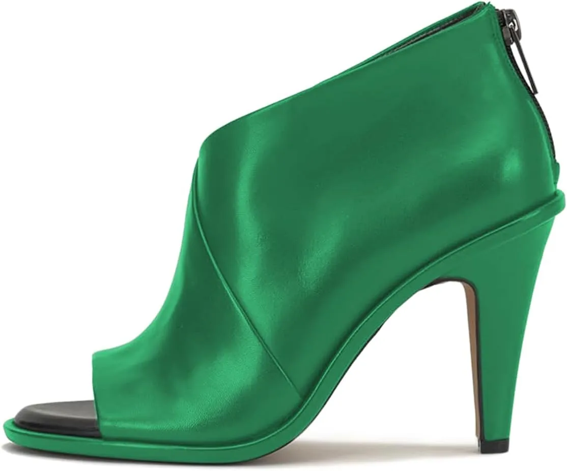 FOWT Women Chic Peep Toe Comfy Pumps High Heel Back Zipper Ladies Summer Party Dressy Shoes Size 4-16 US