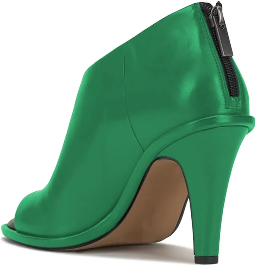 FOWT Women Chic Peep Toe Comfy Pumps High Heel Back Zipper Ladies Summer Party Dressy Shoes Size 4-16 US