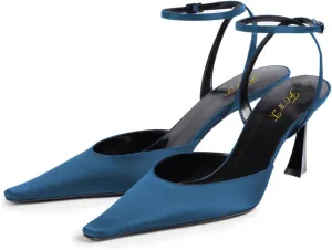 FOWT Women Graceful Pointed Toe Satin Pumps Chic High Heel Ankle Strap Buckle Prom Bride Dressy Sandals Size 4-16 US