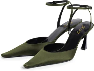 FOWT Women Graceful Pointed Toe Satin Pumps Chic High Heel Ankle Strap Buckle Prom Bride Dressy Sandals Size 4-16 US