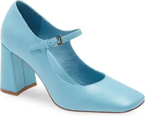 FOWT Women Square Toe High Chunky Heel Pumps Adjustable Mary-Jane Strap with Sliver Buckle Heels, Fashion Flower Pattern Glossy Leather Shoes for Ladies Work Party School 4-16 US Size