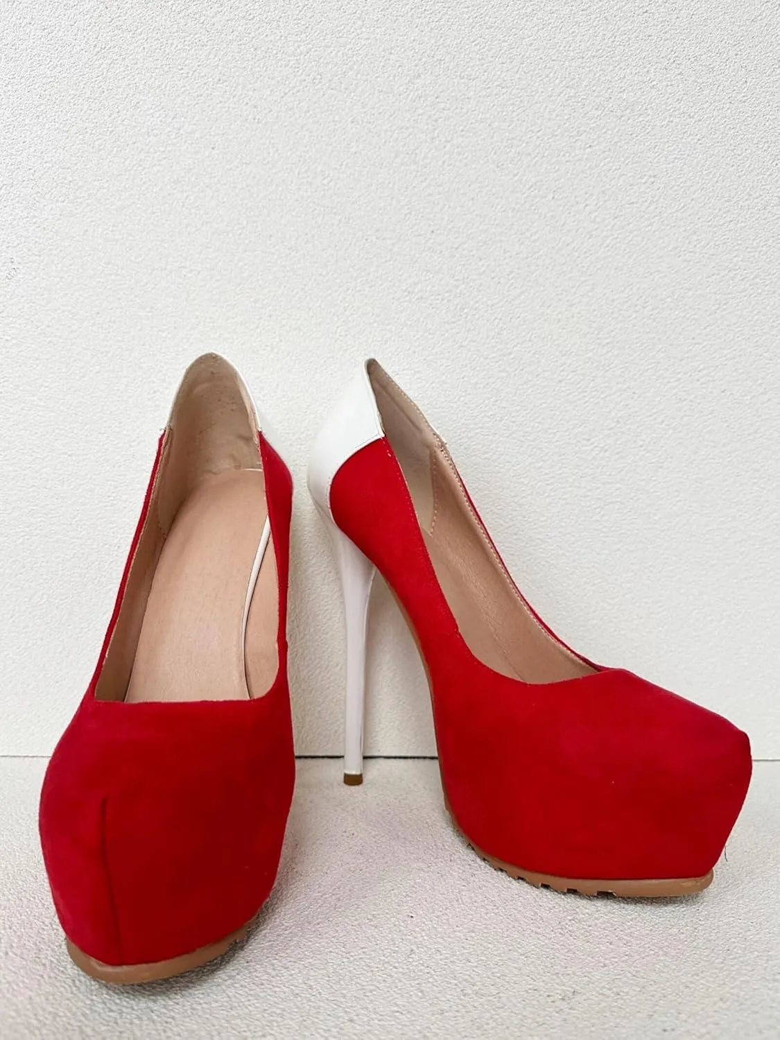 Frankie Hsu Ladies Sexy Hot Platform Stiletto High Heeled Pumps, Classic Red Suede White Patent Style, Big Large Size US4-19 Dressy Shoes for Women Men