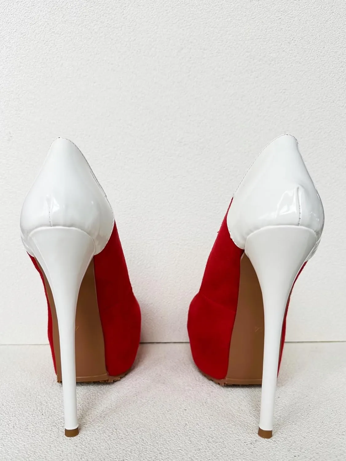 Frankie Hsu Ladies Sexy Hot Platform Stiletto High Heeled Pumps, Classic Red Suede White Patent Style, Big Large Size US4-19 Dressy Shoes for Women Men