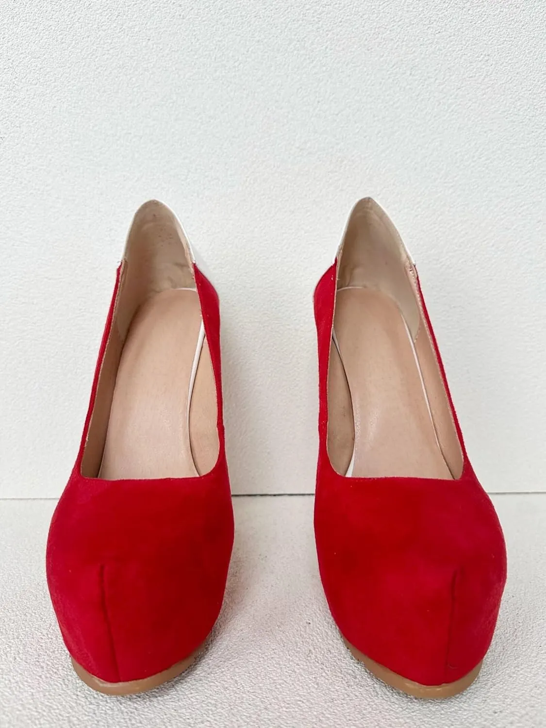 Frankie Hsu Ladies Sexy Hot Platform Stiletto High Heeled Pumps, Classic Red Suede White Patent Style, Big Large Size US4-19 Dressy Shoes for Women Men
