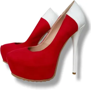 Frankie Hsu Ladies Sexy Hot Platform Stiletto High Heeled Pumps, Classic Red Suede White Patent Style, Big Large Size US4-19 Dressy Shoes for Women Men