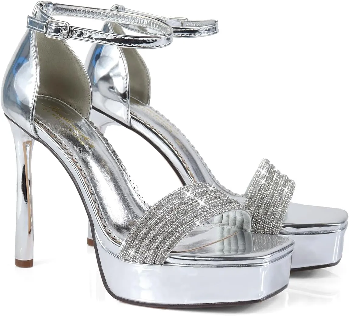 FREDERICK'S OF HOLLYWOOD RHINESTONE STRAP WITH PLATFORM HEEL, FOH-DENISE