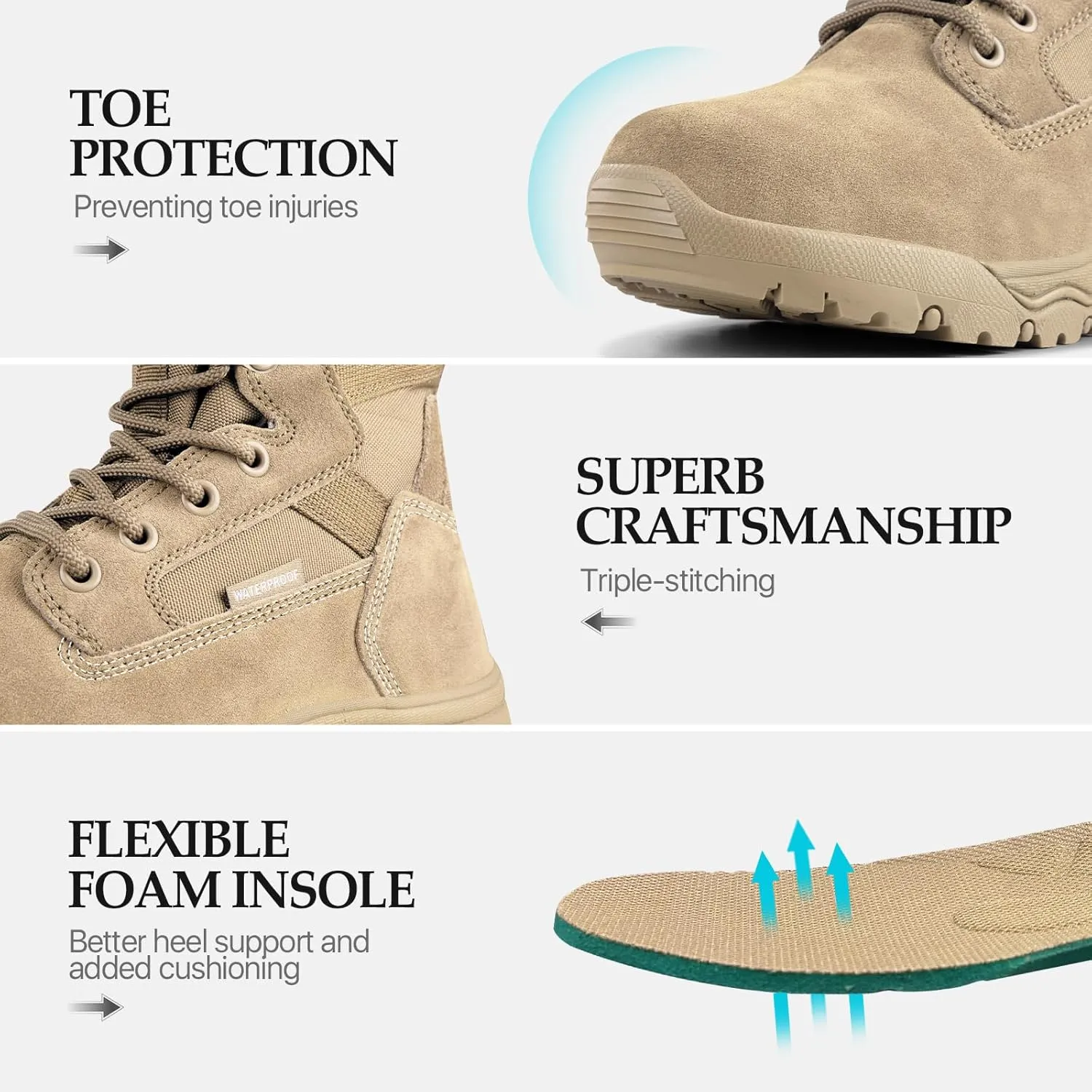 FREE SOLDIER Men's Tactical Boots 8 Inches Lightweight Combat Boots Durable Suede Leather Military Work Boot Desert Boot