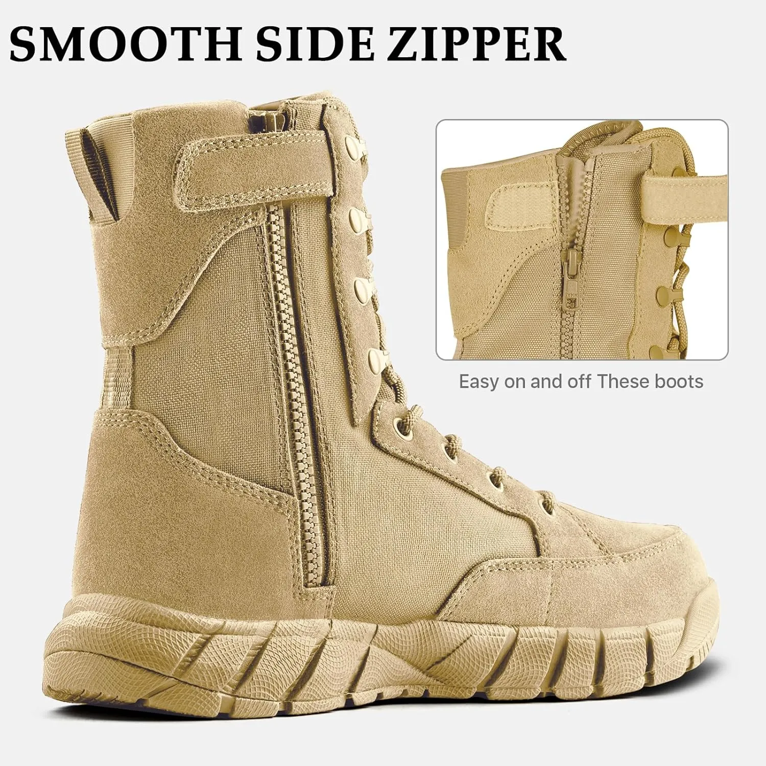 FREE SOLDIER Men's Tactical Boots 8 Inches Lightweight Combat Boots Durable Suede Leather Military Work Boot Desert Boot