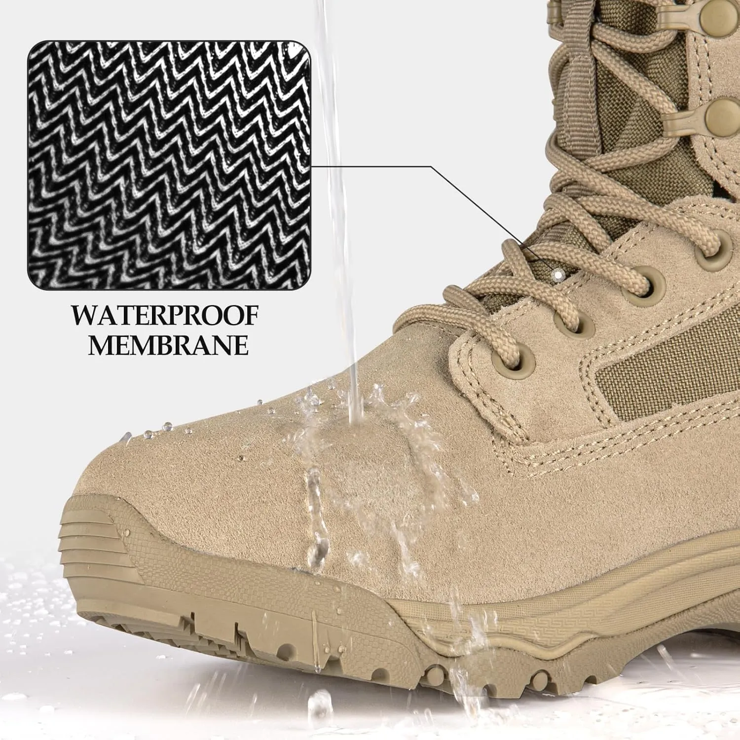 FREE SOLDIER Men's Tactical Boots 8 Inches Lightweight Combat Boots Durable Suede Leather Military Work Boot Desert Boot