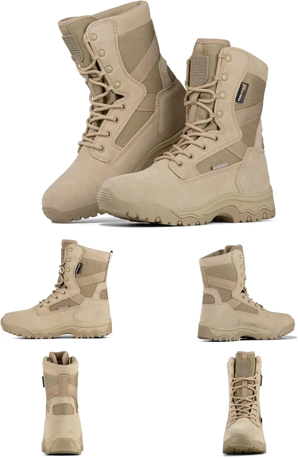 FREE SOLDIER Men's Tactical Boots 8 Inches Lightweight Combat Boots Durable Suede Leather Military Work Boot Desert Boot