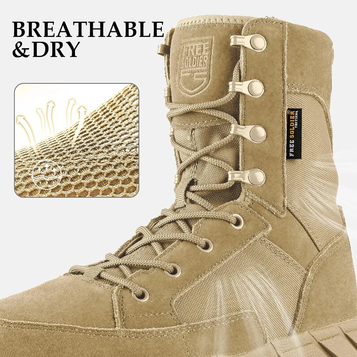 FREE SOLDIER Men's Tactical Boots 8 Inches Lightweight Combat Boots Durable Suede Leather Military Work Boot Desert Boot