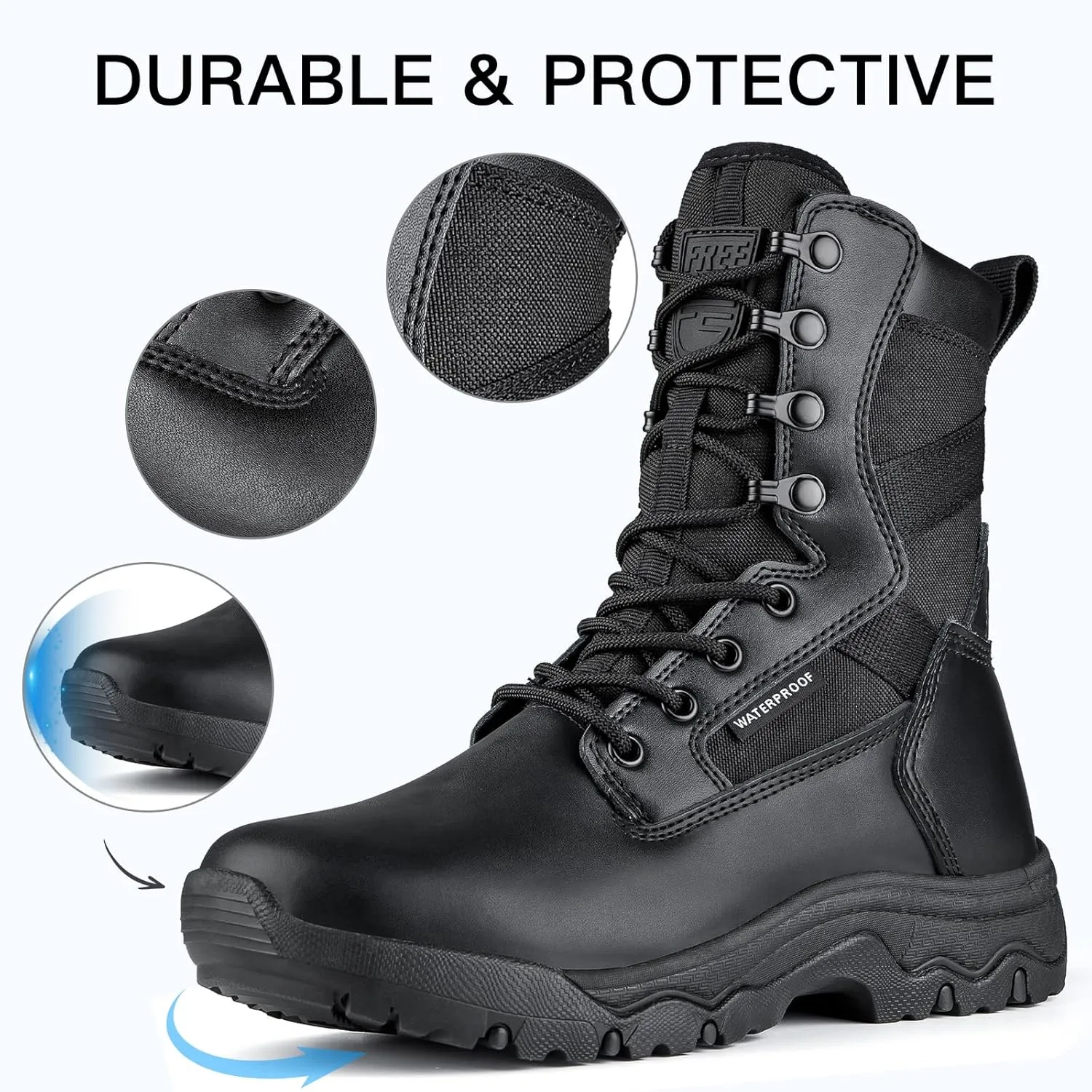 FREE SOLDIER Women’s Tactical Boots 8 Inches Lightweight Combat Boot Durable Military Work Outdoors Boots Desert Boot for Women