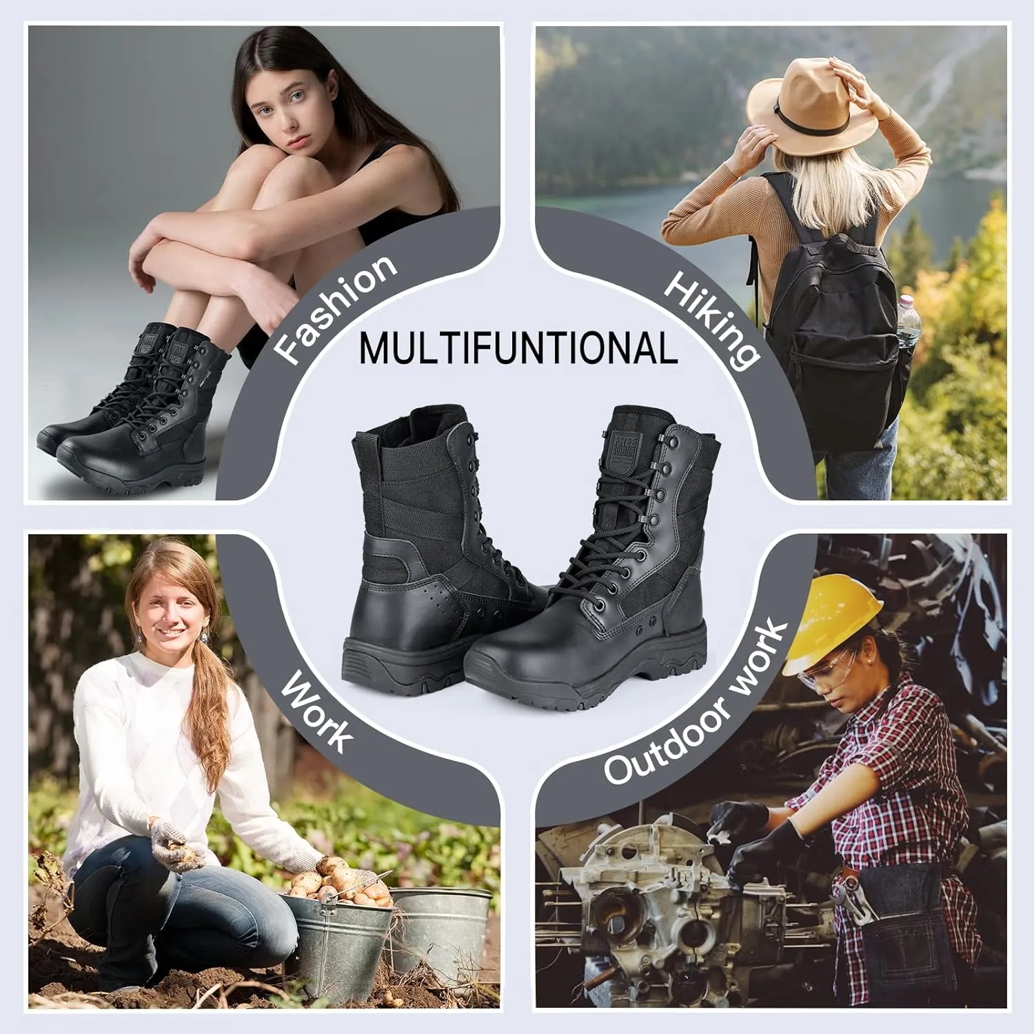 FREE SOLDIER Women’s Tactical Boots 8 Inches Lightweight Combat Boot Durable Military Work Outdoors Boots Desert Boot for Women