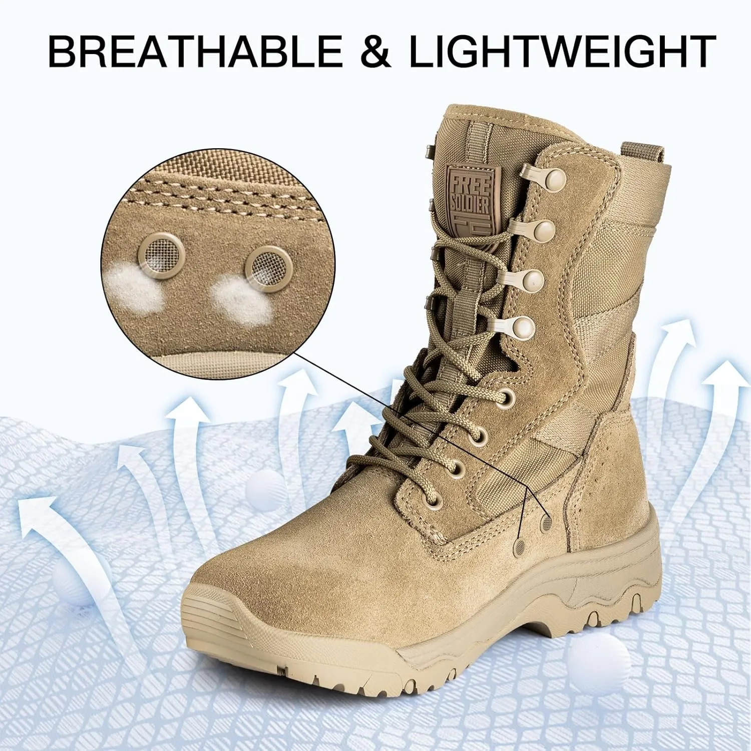 FREE SOLDIER Women’s Tactical Boots 8 Inches Lightweight Combat Boot Durable Military Work Outdoors Boots Desert Boot for Women