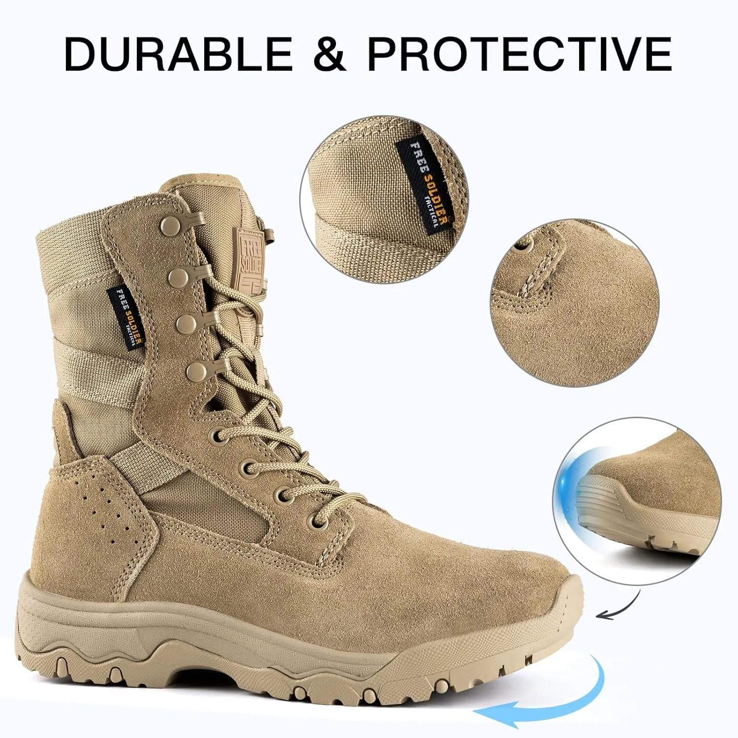 FREE SOLDIER Women’s Tactical Boots 8 Inches Lightweight Combat Boot Durable Military Work Outdoors Boots Desert Boot for Women