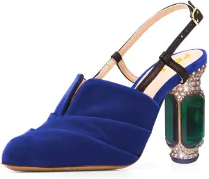 FSJ Women Chic Crystal High Heels Slingback Pumps Round Toe Sandals V Cut Party Evening Shoes