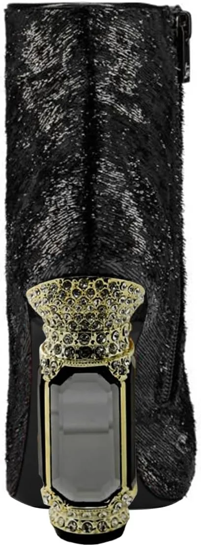 FSJ Women Chic Pointed Toe Crystal Chunky Block High Heel Ankle Boots Glossy Side Zipper Casual Daily Fashion Ladies Shoes Size 4-15 US
