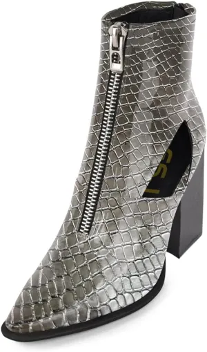 FSJ Women Chic Pointed Toe Front Zip Chunky Heel Ankle Booties Glossy Leather Cutout Handmade Comfortable Ladies Winter Autumn Short Boots Size 4-15 US