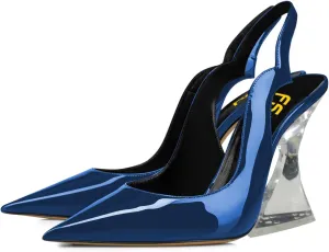 FSJ Women Chic Pointed Toe Slingback Pumps Sexy Transparent Chunky High Heel Slip On Graduation Homecoming Dress Shoes Size 4-15 US