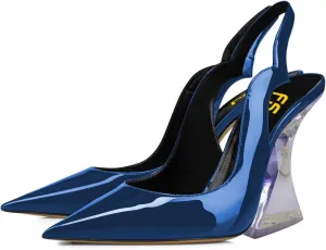 FSJ Women Chic Pointed Toe Slingback Pumps Sexy Transparent Chunky High Heel Slip On Graduation Homecoming Dress Shoes Size 4-15 US