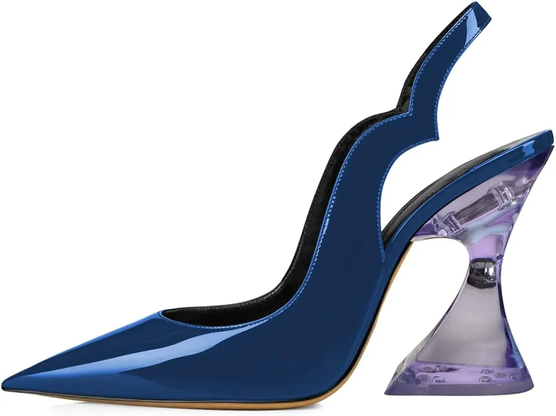 FSJ Women Chic Pointed Toe Slingback Pumps Sexy Transparent Chunky High Heel Slip On Graduation Homecoming Dress Shoes Size 4-15 US