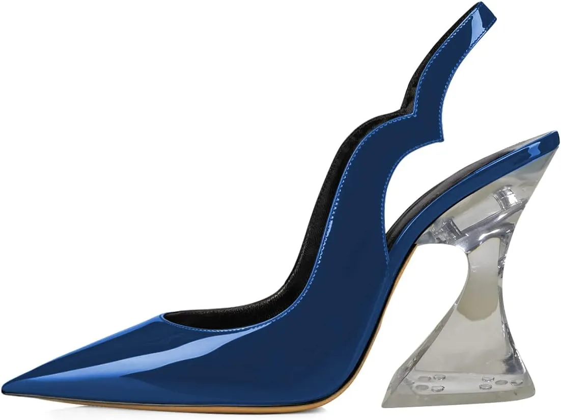 FSJ Women Chic Pointed Toe Slingback Pumps Sexy Transparent Chunky High Heel Slip On Graduation Homecoming Dress Shoes Size 4-15 US