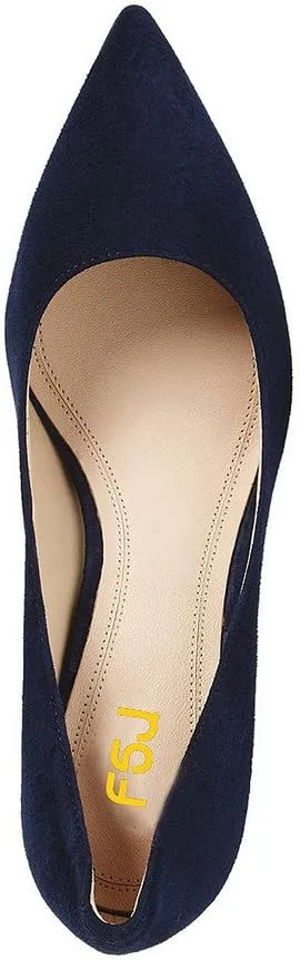 FSJ Women Classic Casual Pumps Pointed Toe Chunky Heels Shoe for Business Occasion US Size 4-15