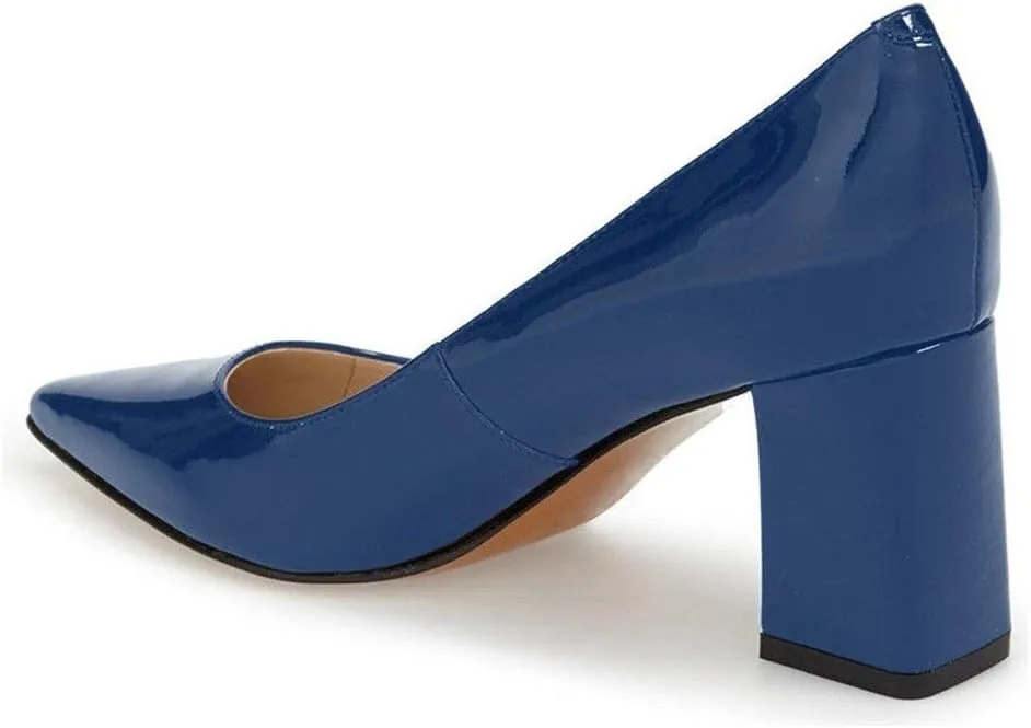 FSJ Women Classic Casual Pumps Pointed Toe Chunky Heels Shoe for Business Occasion US Size 4-15