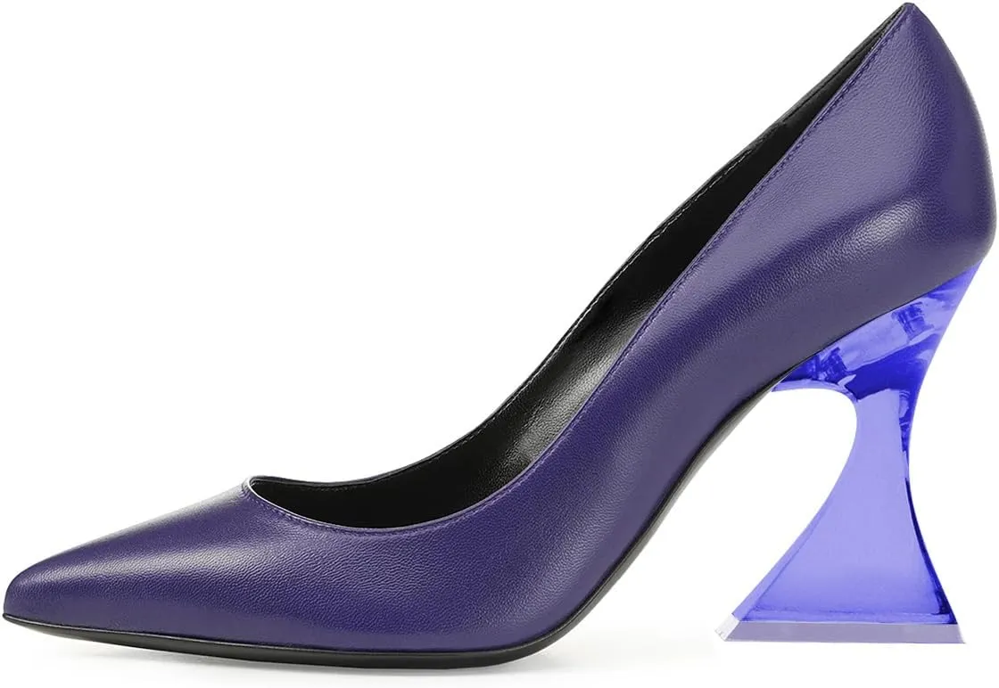 FSJ Women Classic Closed Pointed Toe Dress Pumps Chic Transparent Chunky Block High Heel Slip-On Office Ladies Casual Party Shoes Size 4-16 US