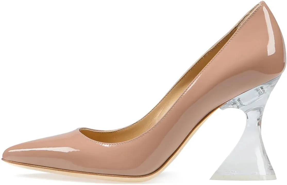 FSJ Women Classic Closed Pointed Toe Dress Pumps Chic Transparent Chunky Block High Heel Slip-On Office Ladies Casual Party Shoes Size 4-16 US